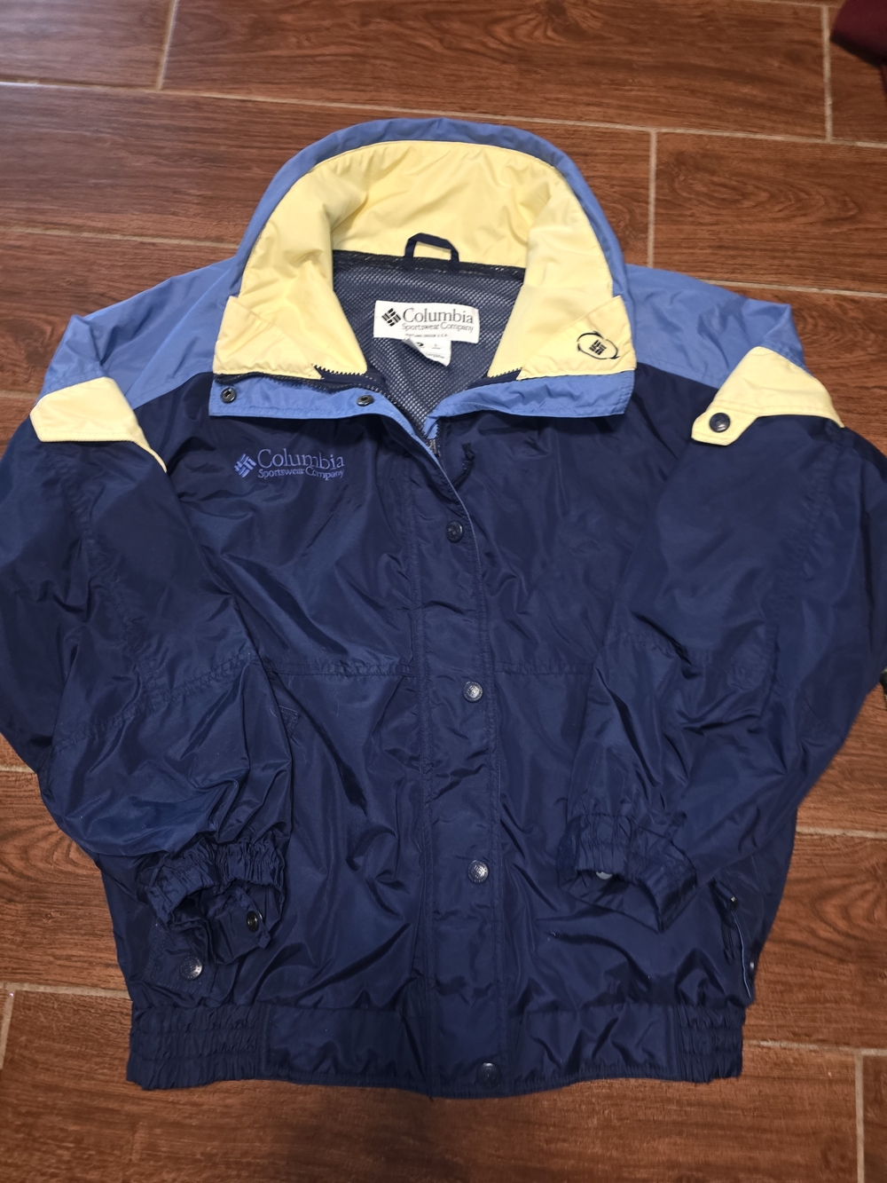 Columbia Kids Navy, Light Blue & Yellow Rain Jacket